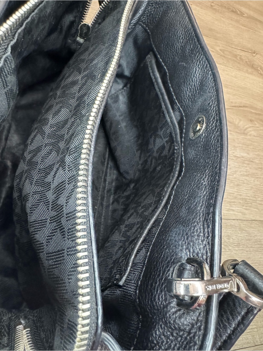 Michael Kors Black Pebbled Leather Satchel with MK Lock Charm - Picture 16 of 17